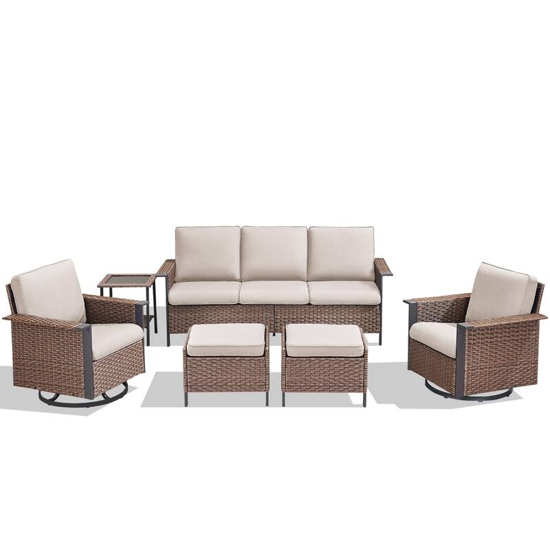 Pocassy Outdoor Wicker Sofa Glider Chair with Ottoman Set