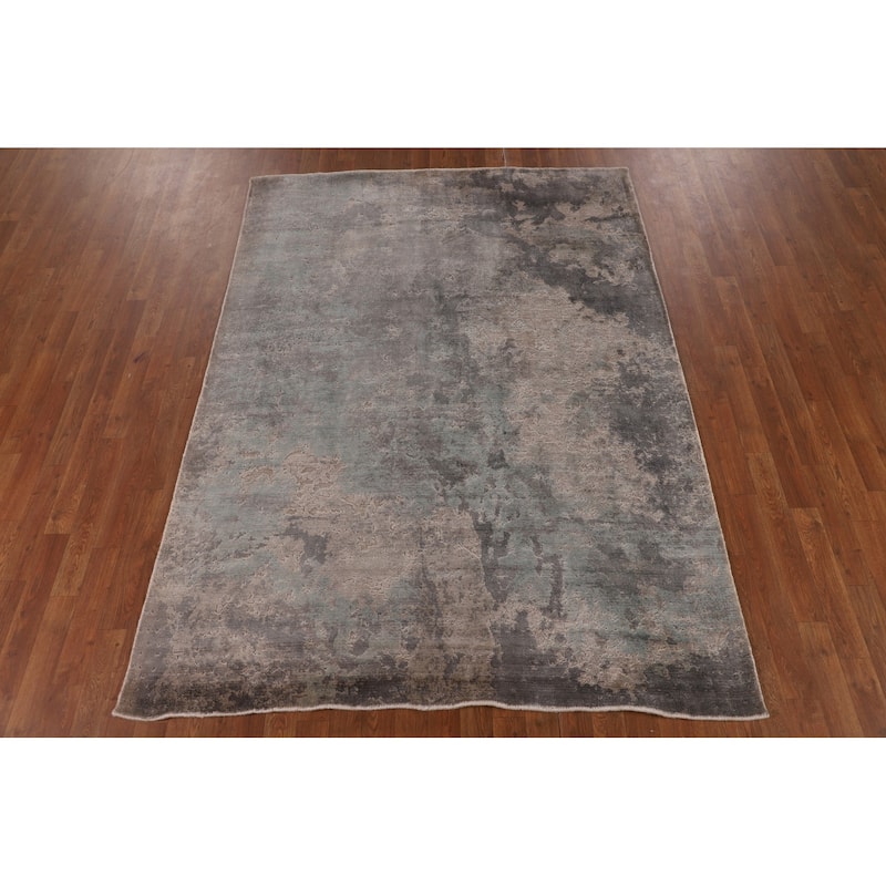 Abstract Modern Area Rug Hand-Knotted Grey Wool Carpet - 5'3"x 7'6"