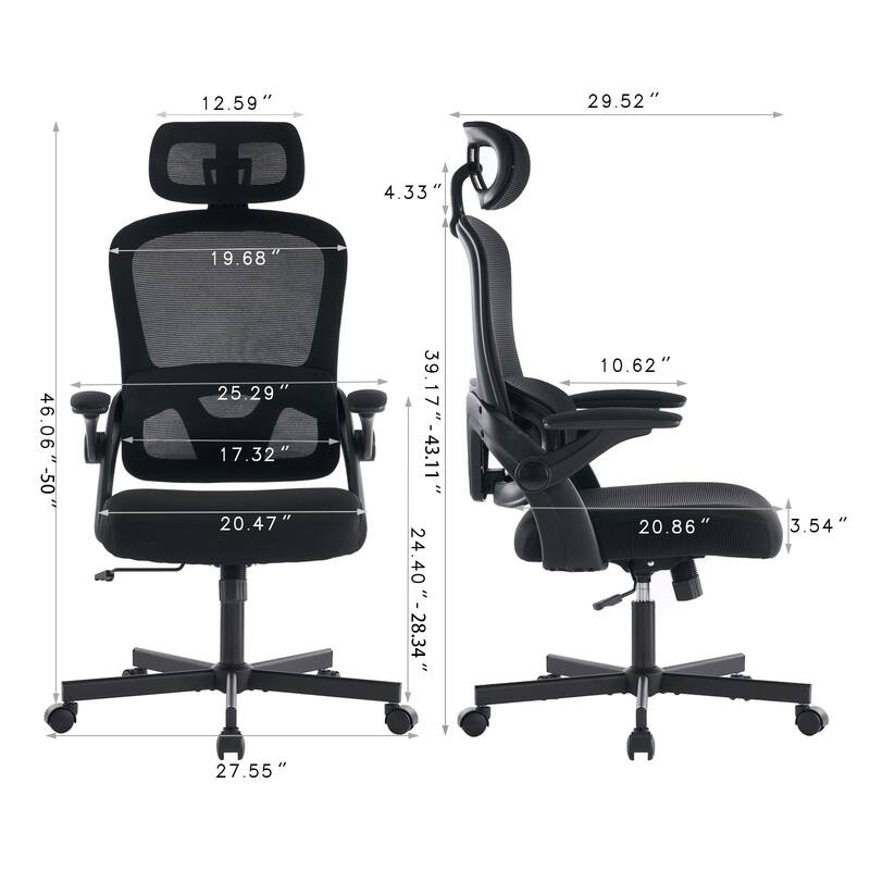 Ergonomic Mesh Office Chair with Adjustable Lumbar Support, 3D Armrests, 2D Headrest, and Swivel Tilt Function