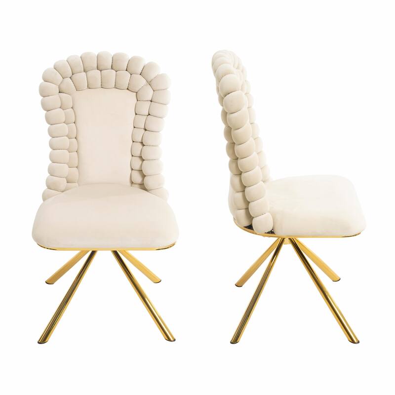 360° Swivel Velvet Dining Chairs Set of 2 - Beige