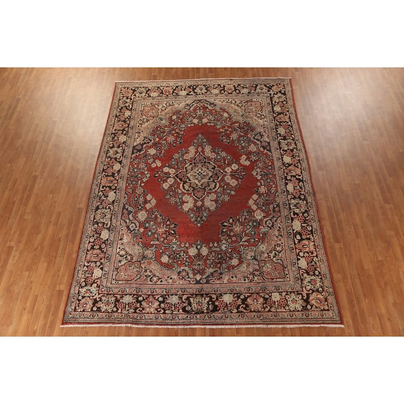 Mahal Persian Antique Area Rug Hand-Knotted Floral Wool Carpet - 8'11"x 12'3"
