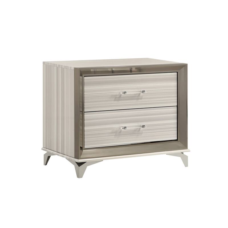 HomeRoots 25" Silver And White Wood Lighted Two Drawer Nightstand