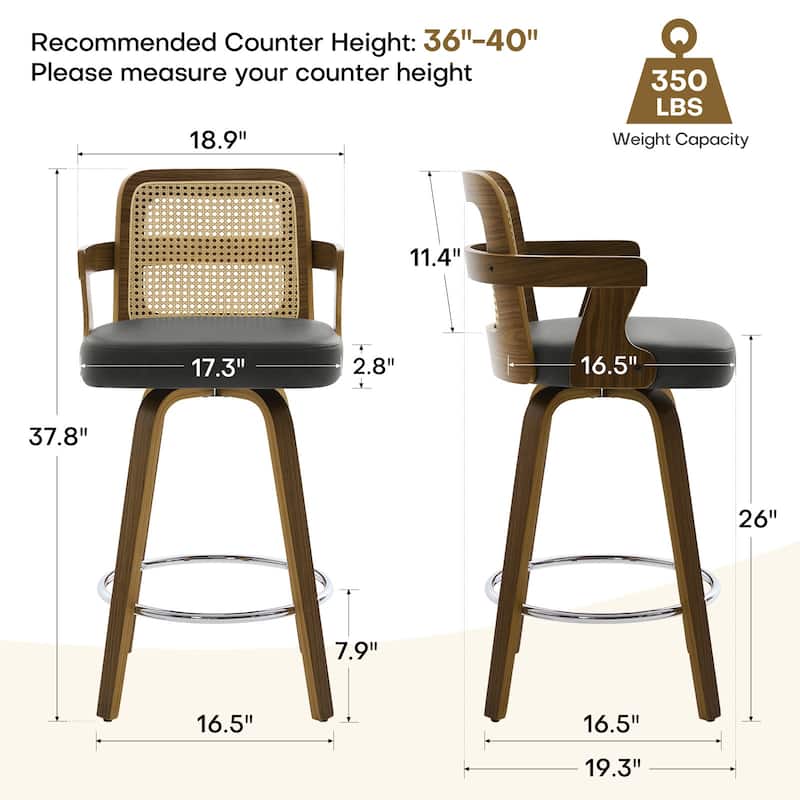 Upholstered Wood Swivel Counter Height Barstool with Arms