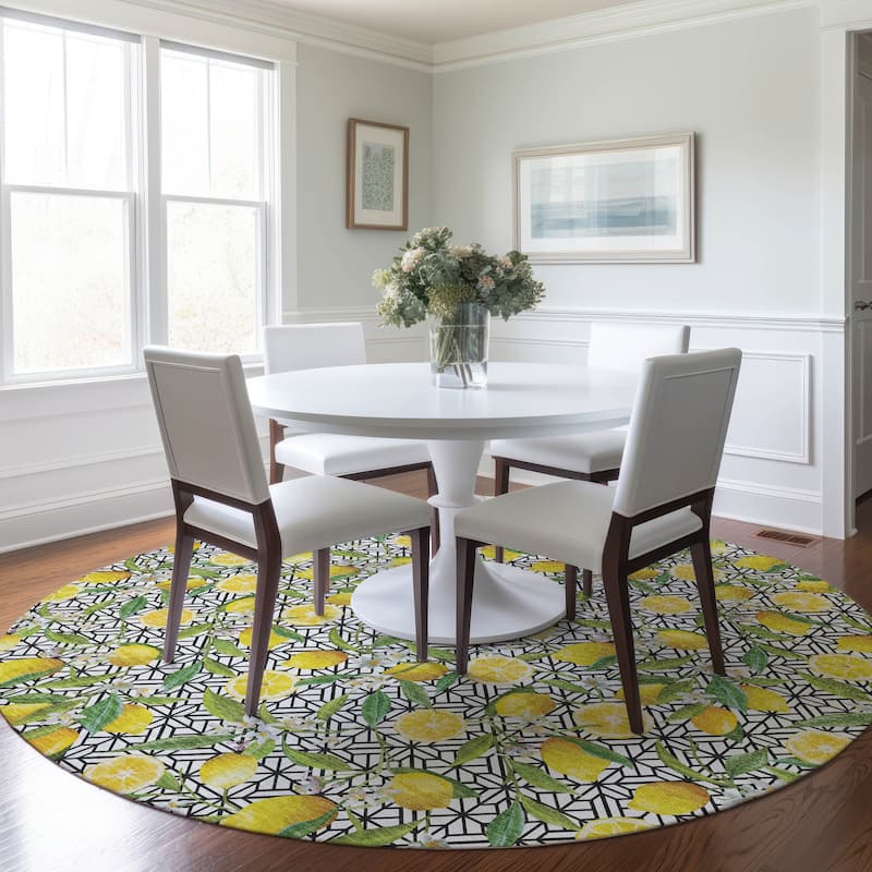 Premium Washable Super Soft Lemon Mosaic Mayfield Rug - Yellow - 8' x 8' - Round