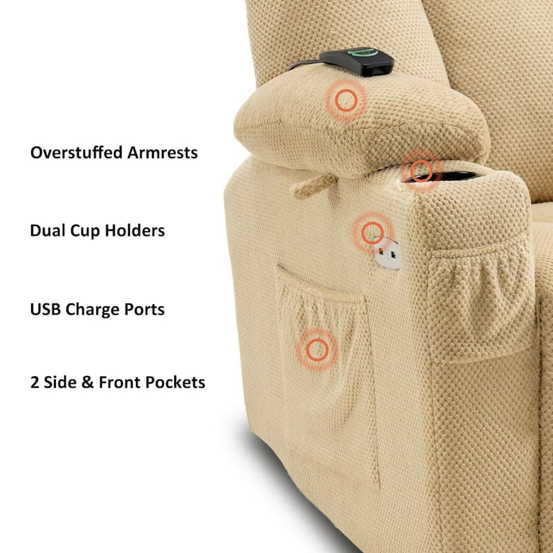 MCombo Electric Power Recliner Chair with Massage & Heat, Plush Fabric 8015