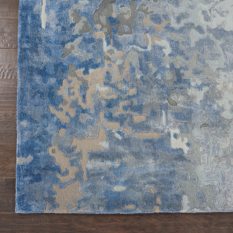 Nourison Prismatic Shimmering Carved Blue Ivory Abstract Area Rug