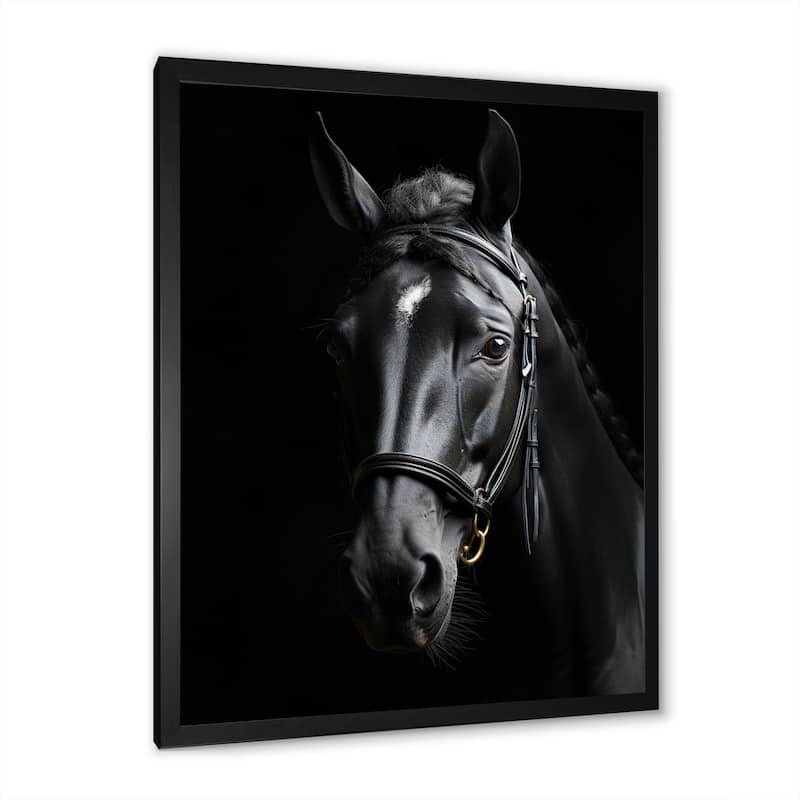Designart "Black And White Horse Elegance" Animals Horse Framed Wall Decor