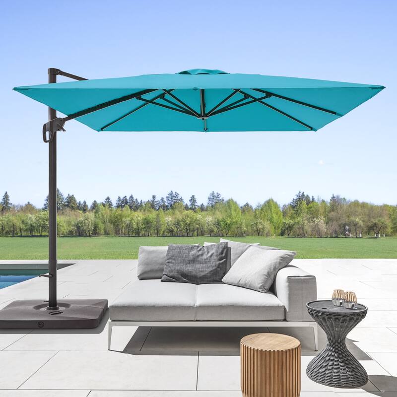 BONOSUKI 10x10FT Cantilever Patio Umbrella Infinite Angle Adjustment w/Base - Lake Blue