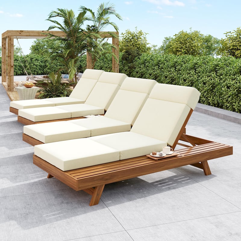 Christopher Knight Home- Harrison Acacia Outdoor Adjustable Chaise Lounge (Set of 4) - Teak+Beige