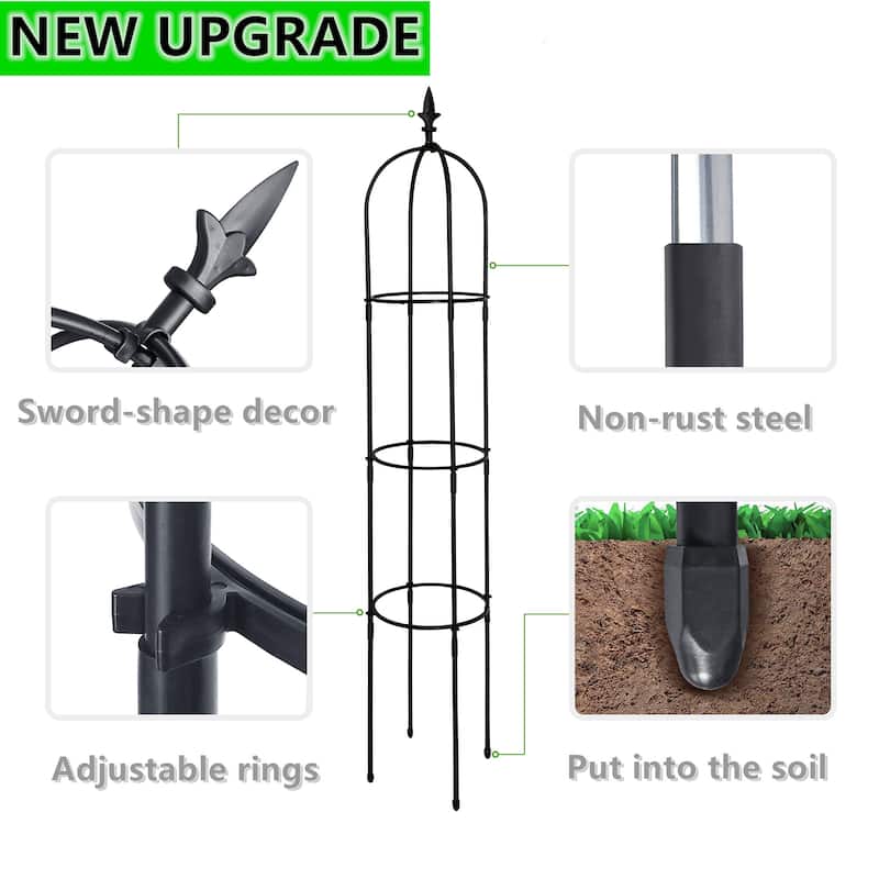 69.7'' Black Garden Trellis for Vines and Flowers Weather-Resistant Obelisk Climbing Frame for Outdoor Decor - 10.2"Dia x 64.2"H