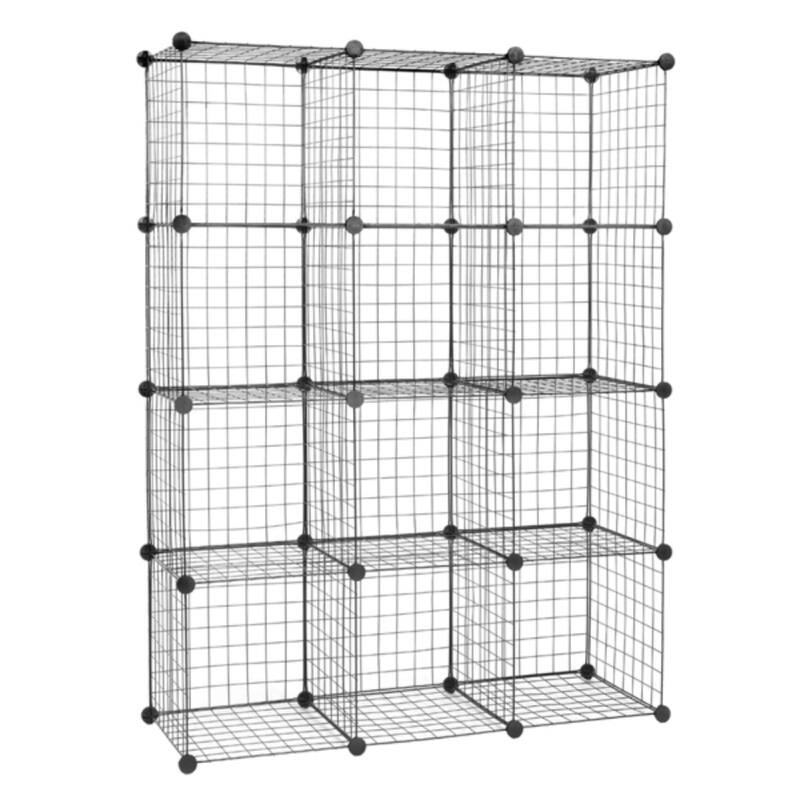 12-Cube Organizer Cube Storage Shelves Wire Cube Storage Metal Grid Shelving Unit Modular Cubbies Organizer Bookcase