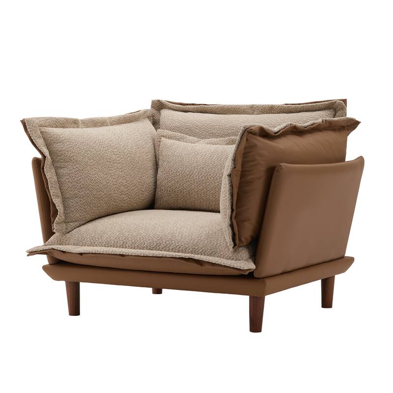 Dual-Texture Chenille & Wood Oversized Lounge Chair with 5 Adjustable Pads and Feather-Blend Cushions