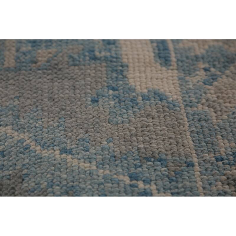 Hand Knotted Oriental 100% Wool Carpet Transitional Geometric Greys & Charcoal Oushak Runner Rug - 13' 10'' X 3' 1''