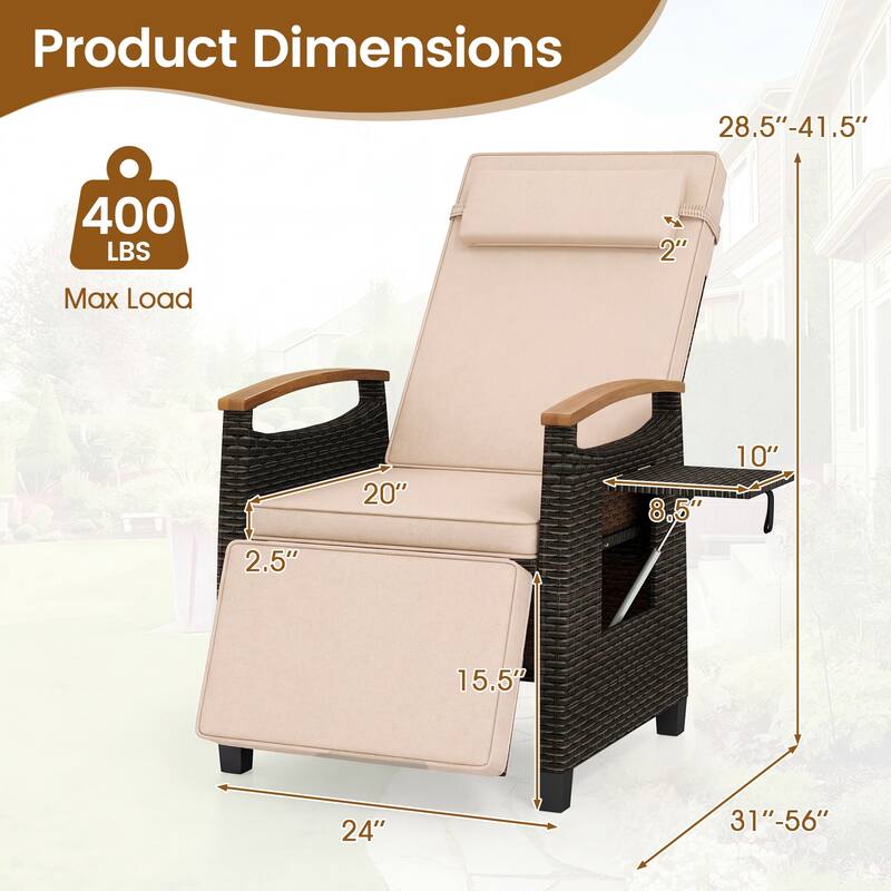 Gymax Outdoor Wicker Recliner Chair Rattan Lounge Chair w/ Adjustable