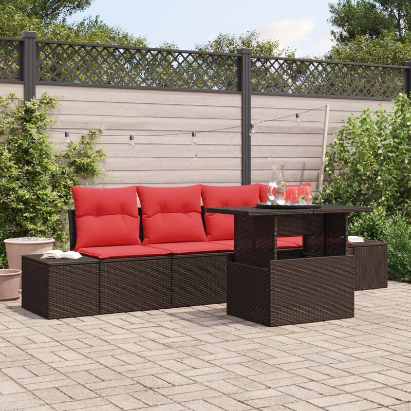 vidaXL 5 Piece Garden Sofa Set with Cushions - 115.8×24.4×27.2 - Brown