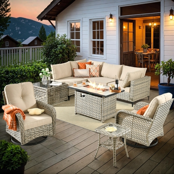 OVIOS 9-Piece Swivel Chair Outdoor Patio Conversation Set With 54