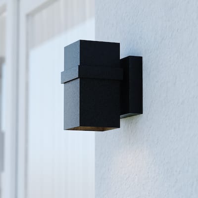 VAXCEL Lavage 1-Light Textured Black Outdoor Wall Sconce, Rust-Resistant Aluminum Metal Shade, LED Compatible Dark Sky Compliant
