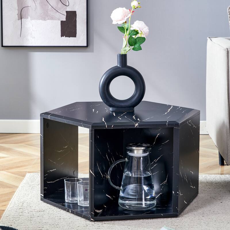 Modern Hexagonal Coffee Table - 25" x 21.6" - Black