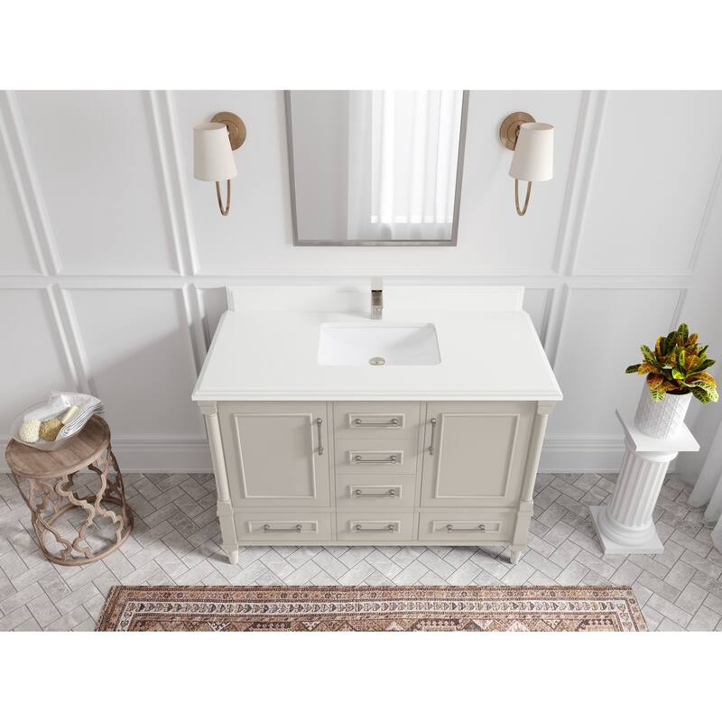 Willow Collections 48 in. W x 22 in. D Aberdeen Single Bowl Sink Bathroom Vanity with Countertop - 1.5" White Quartz - Fine Grain