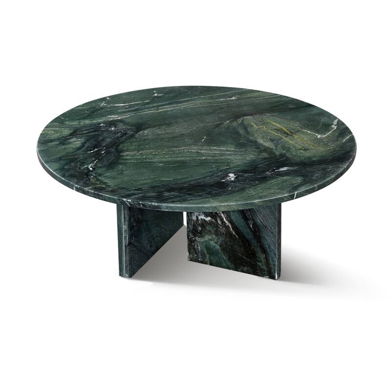 Roomfitters Round Natural Marble Coffee Table, Genuine Stone Living Room Table, Real Marble