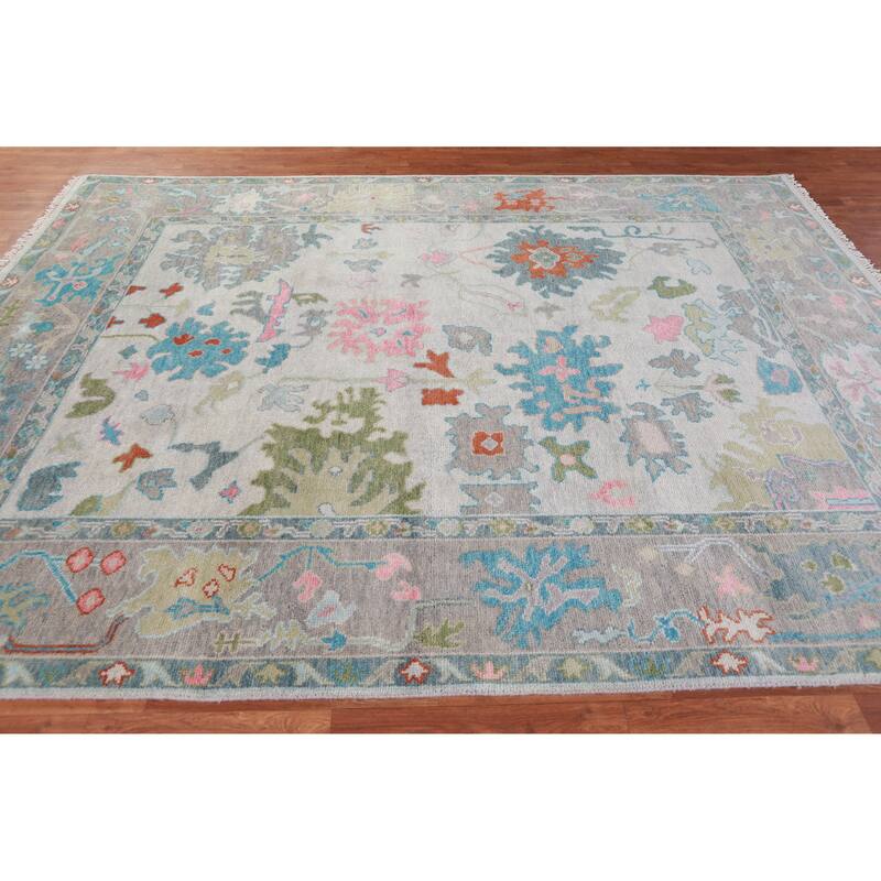 Hand Knotted Oriental 100% Wool Carpet Transitional All-Over Greys & Charcoal Oushak Area Rug - 9' 11'' X 7' 11''