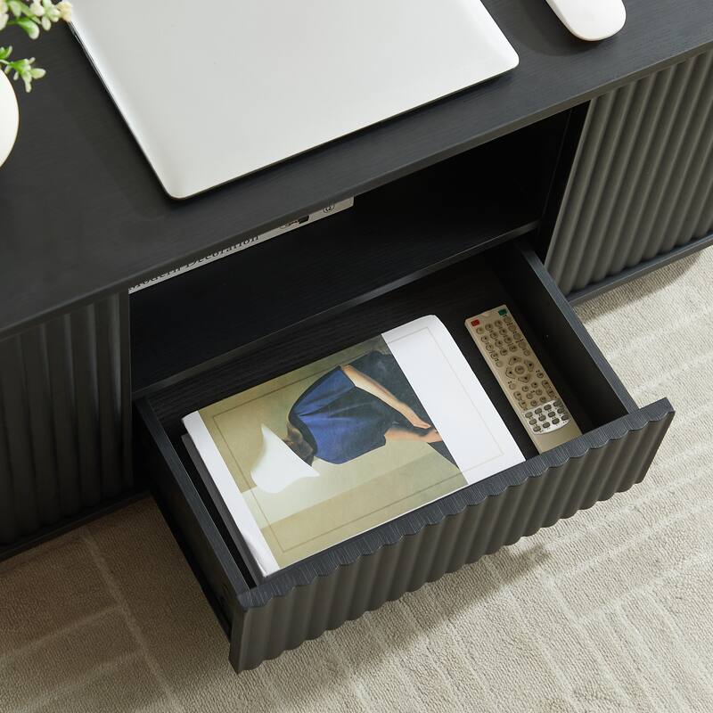46.5 inch Modern Luxury Oval Coffee Table with Drawers Storage Curved Design Black Living Room Office