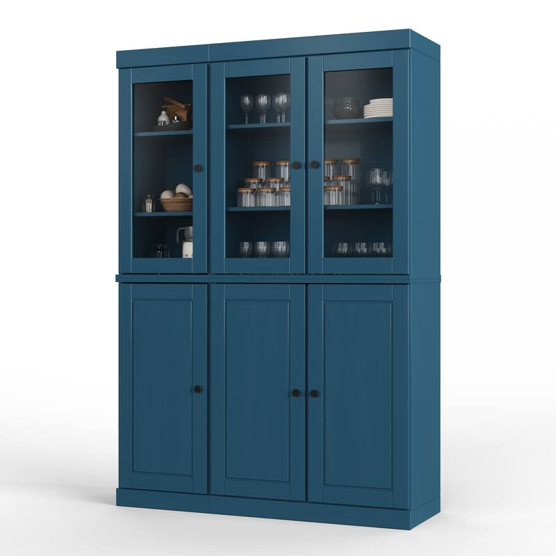 Palace Imports 100% Solid Wood Pantry China Cabinet, Raised Panel & Clear Glass Doors, 2 Drawers, 48.5" Wide, 71.5" Tall