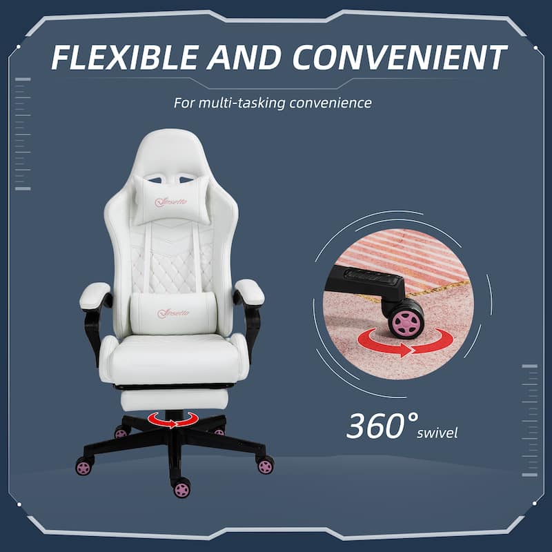PU Leather Racing Gaming Chair with Footrest, 130° Recline and Lumbar Support