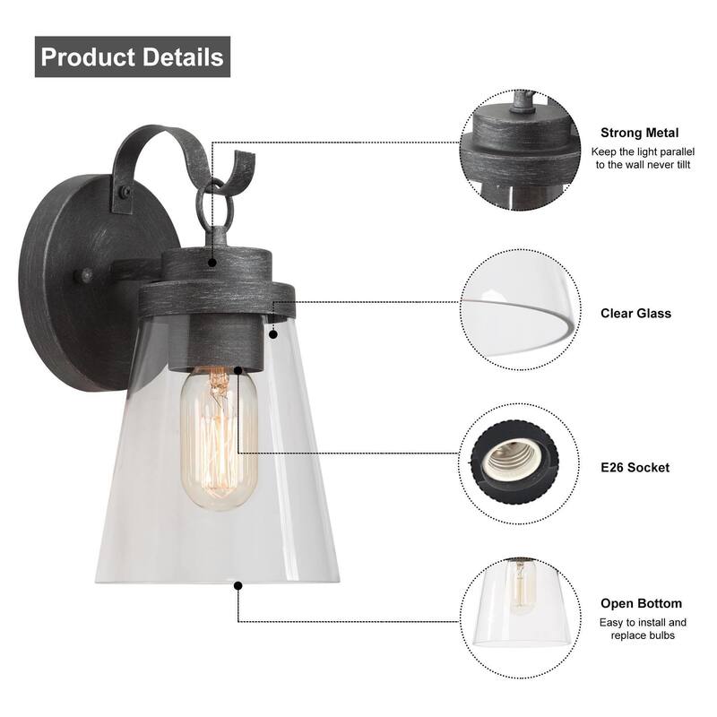 Bern Farmhouse 1-Light Glass Outdoor Wall Sconce Rustic Patio Lantern