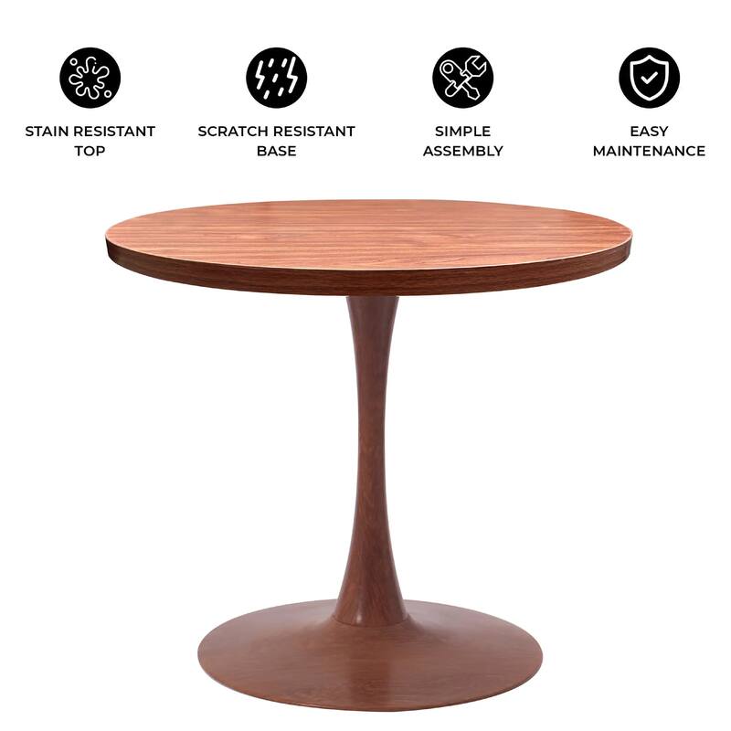 Bristol 27" Round Dining Table with MDF Top and Cherry Steel Pedestal Base for Modern Kitchen and Dining Room