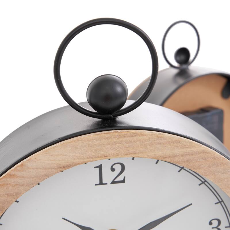 White or Black Wooden Semicircle Clock with Brown Wooden Frame and Ring Handle (Set of 2)