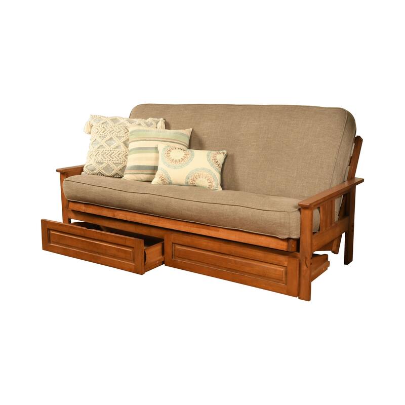 Somette Monterey Sofa in Barbados Finish with Storage and Removable Linen Mattress Cover - Linen Stone