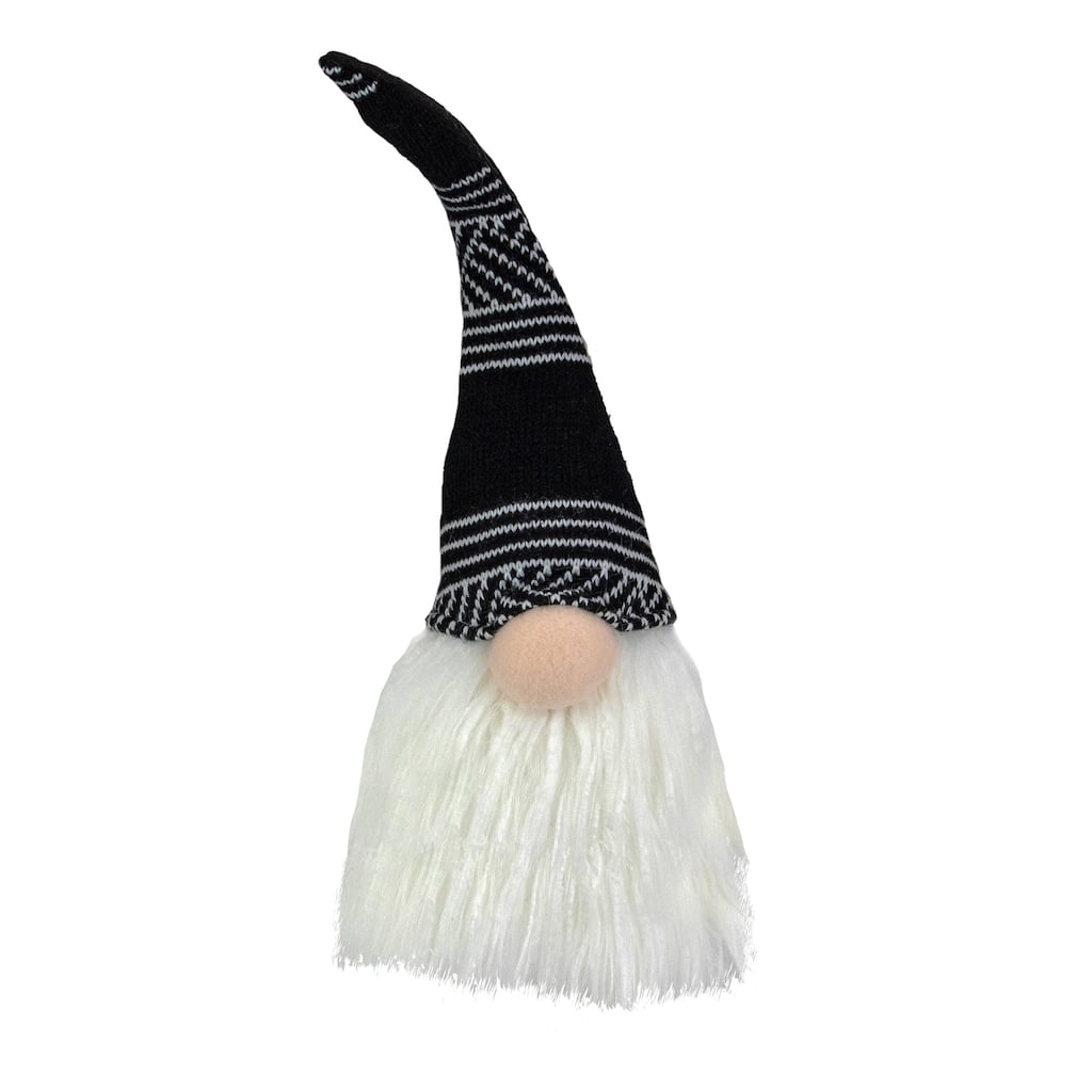 12-Inch Black and White Plush Sitting Christmas Gnome Tabletop Decoration - 12"