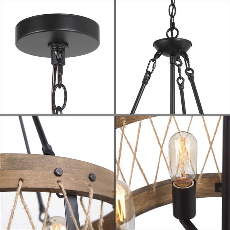 Farmhouse Wagon Wheel 5-light Drum Wooden Chandelier Island Lights - D18" * H27.5"