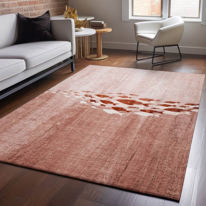 Premium Washable Super Modern Fish Soft Mayfield Rug - Terracotta - 8' x 10' - Rectangle