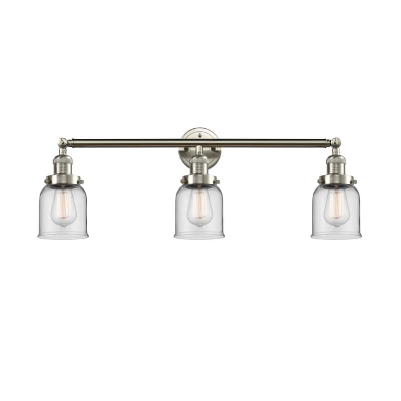 Innovations Lighting Small Bell 3 Light 30" Wide Bathroom Vanity Light - Brushed Satin Nickel / Clear