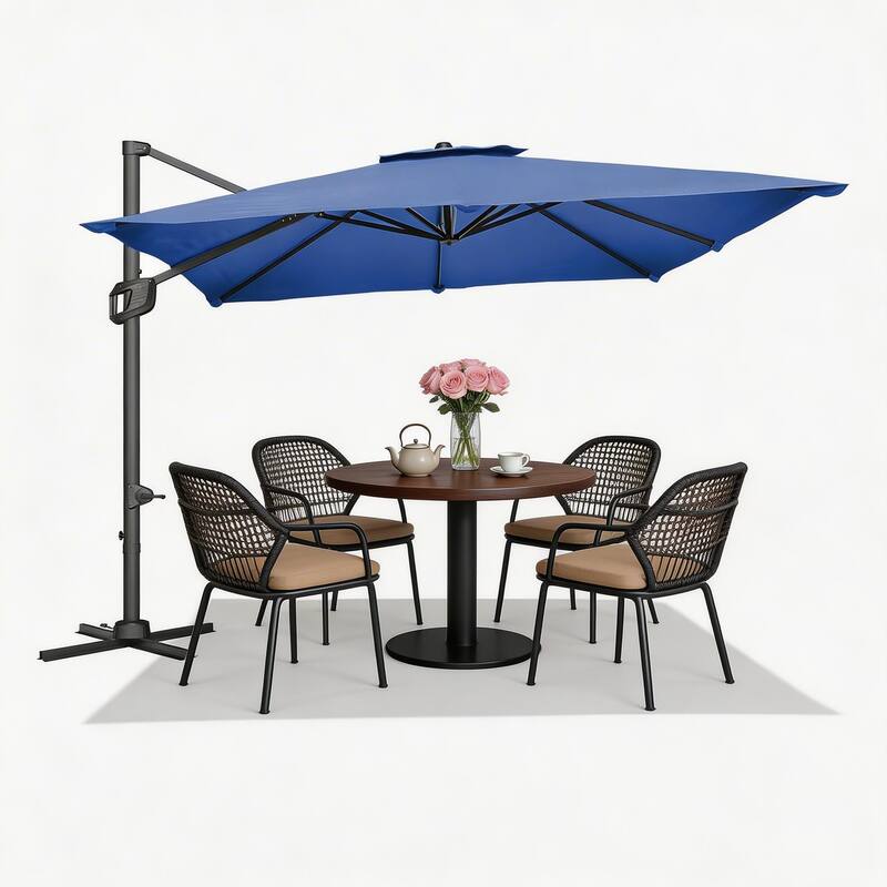 10x10Ft Offset Patio Umbrella, with Adjustable Tilt, 360° Rotating - Navy Blue