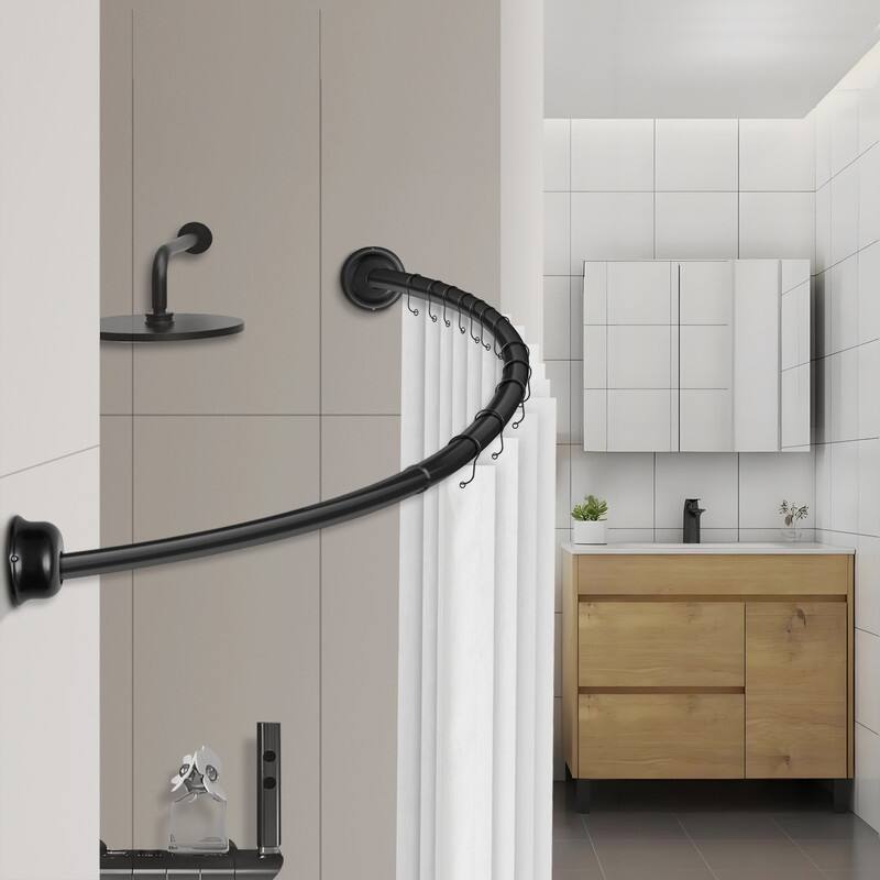 Utopia Alley Rustproof Wall Mounted Single Curved Shower Rod, Aluminum, 45" to 72" Wide, Includes Shower Rings and PEVA Liner