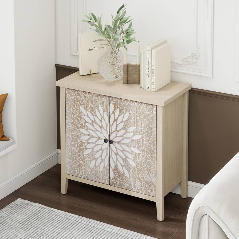 2-Door Carved Storage Cabinet with Adjustable shelf, Accent Furniture for Living Room, Hallway, Kitchen