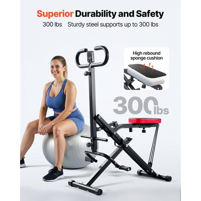 Black Steel Deep Squat Training Machine with Adjustable Seat and Resistance Bands - 35.4 x 22.8 x 44.1 in