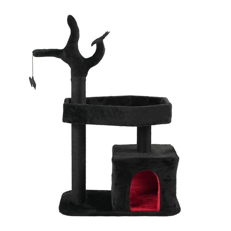 44.5" Heavy Duty Gothic Cat Tree Large Cat Tower Cat Tree for Indoor Cats Spacious Cat Condo Coffin - Black+Red