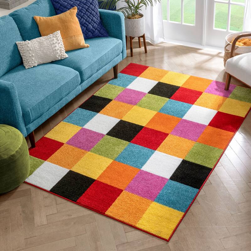 Well Woven Bright Geometric Square Multi-Color Block Modern Kids Area Rug - 5' x 7'