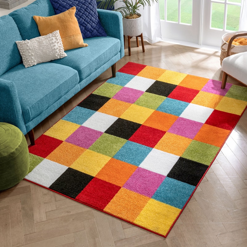 Well Woven Bright Geometric Square Multi Color Kids Area Rug - 7' 10" x 10' 6"