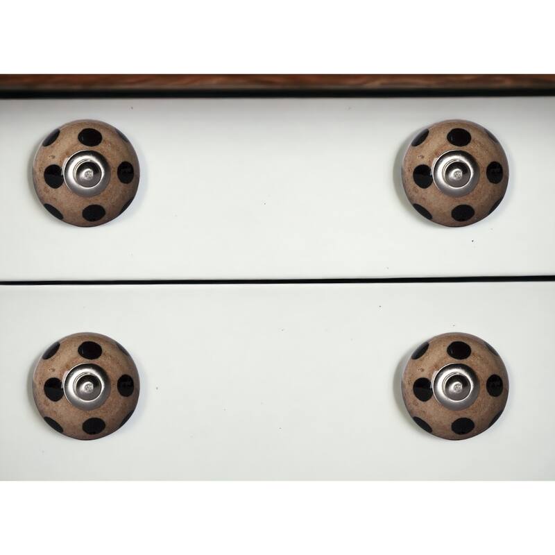 Set of 8 Brown Black Ceramic and Metal Drawer Knobs with Floral Design for Cabinets and Dressers - 1.5” x 1.5” x 1.5”