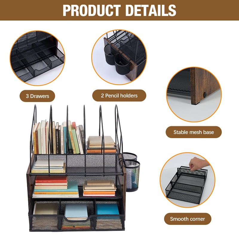 Desktop Organizer Desk Accessories With File Letter Holder And Drawer
