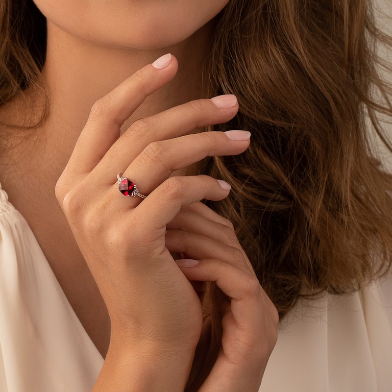 14k White Gold 3.28ct Created Ruby and White Topaz Ring