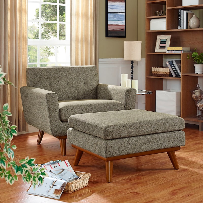 Engage Mid Century Chair Ottoman Set - Oatmeal