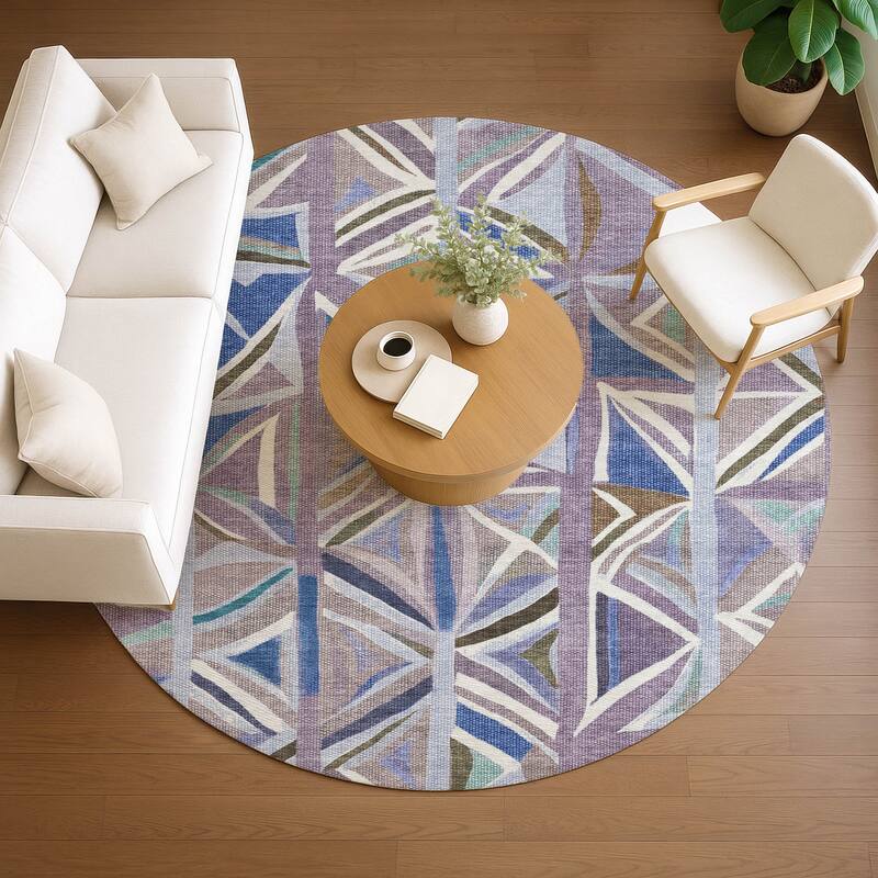 Machine Washable Indoor/ Outdoor Modern Mosaic Chantille Rug