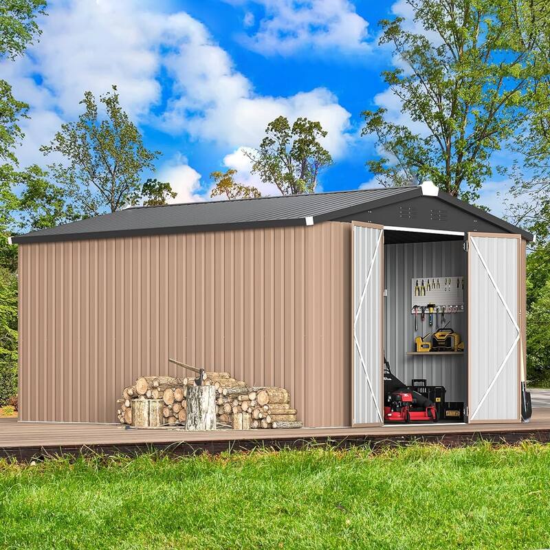 AECOJOY Outdoor Extra Large Storage Metal Shed with Lockable Doors