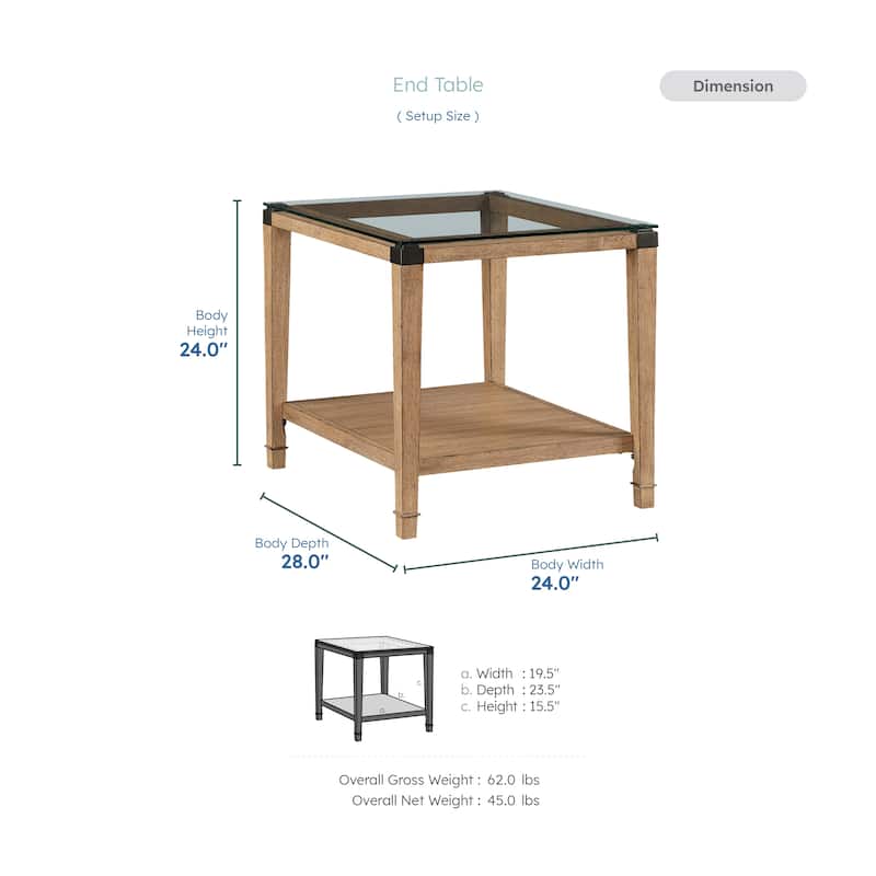 Neilsen 20" Transitional Square Wood Glass Tabletop End Table